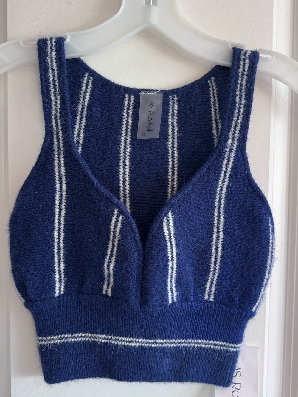 AS Revival Navy Striped Knit Cropped Sleeveless Sweater Vest